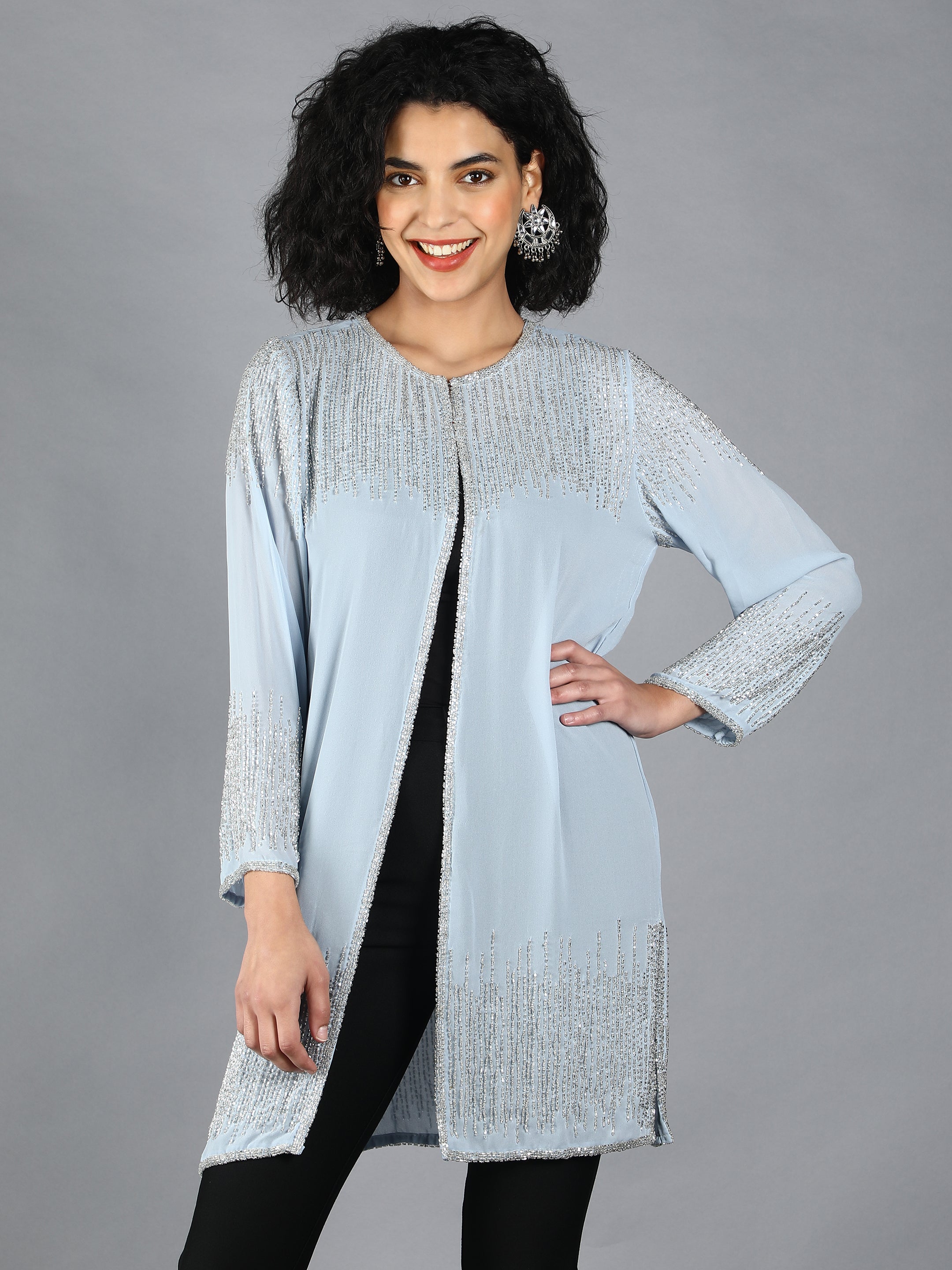 Blue Embellished Party Shrug