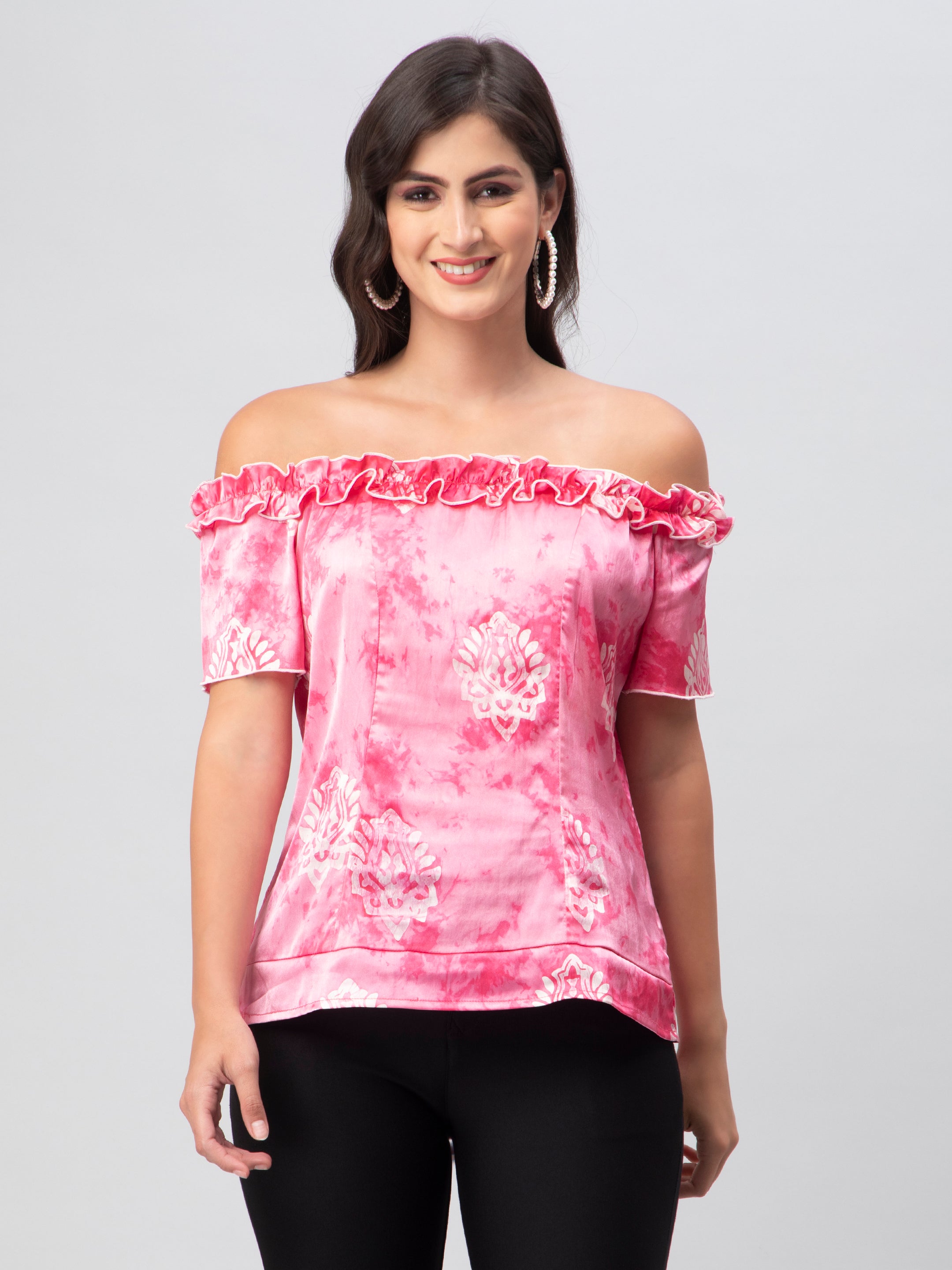 Satin Off Shoulder Ruffles Top