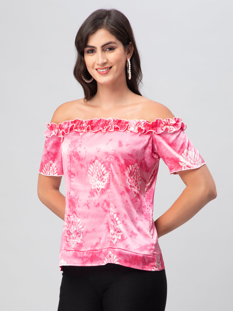 Satin Off Shoulder Ruffles Top