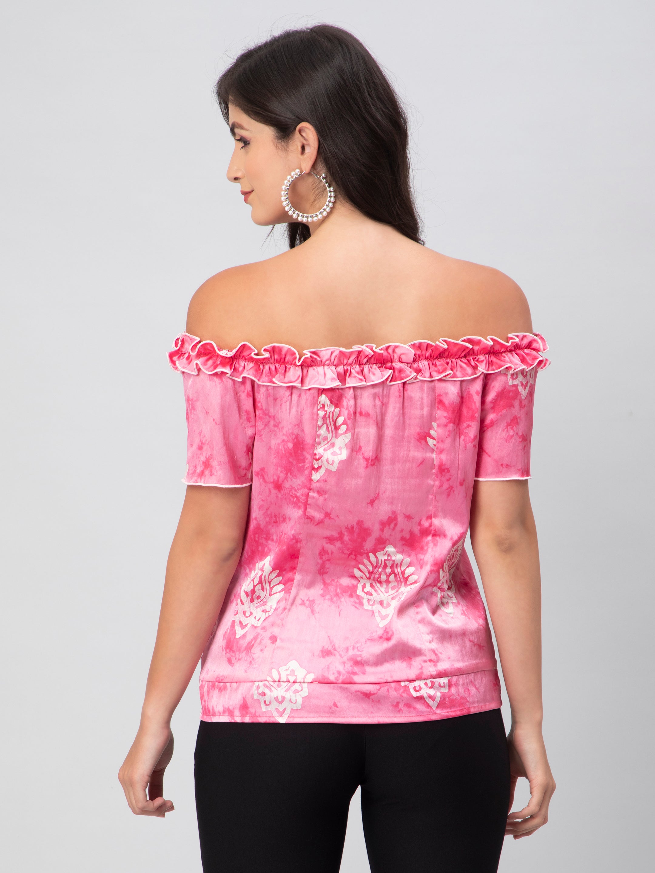 Satin Off Shoulder Ruffles Top