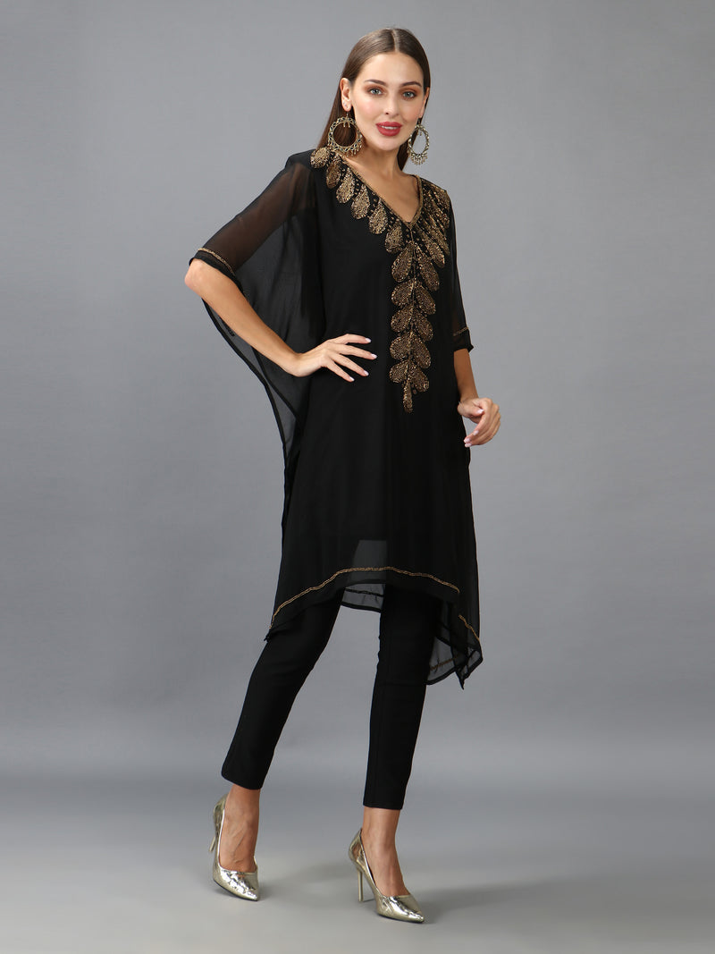 Black Embellished Kaftan Dress