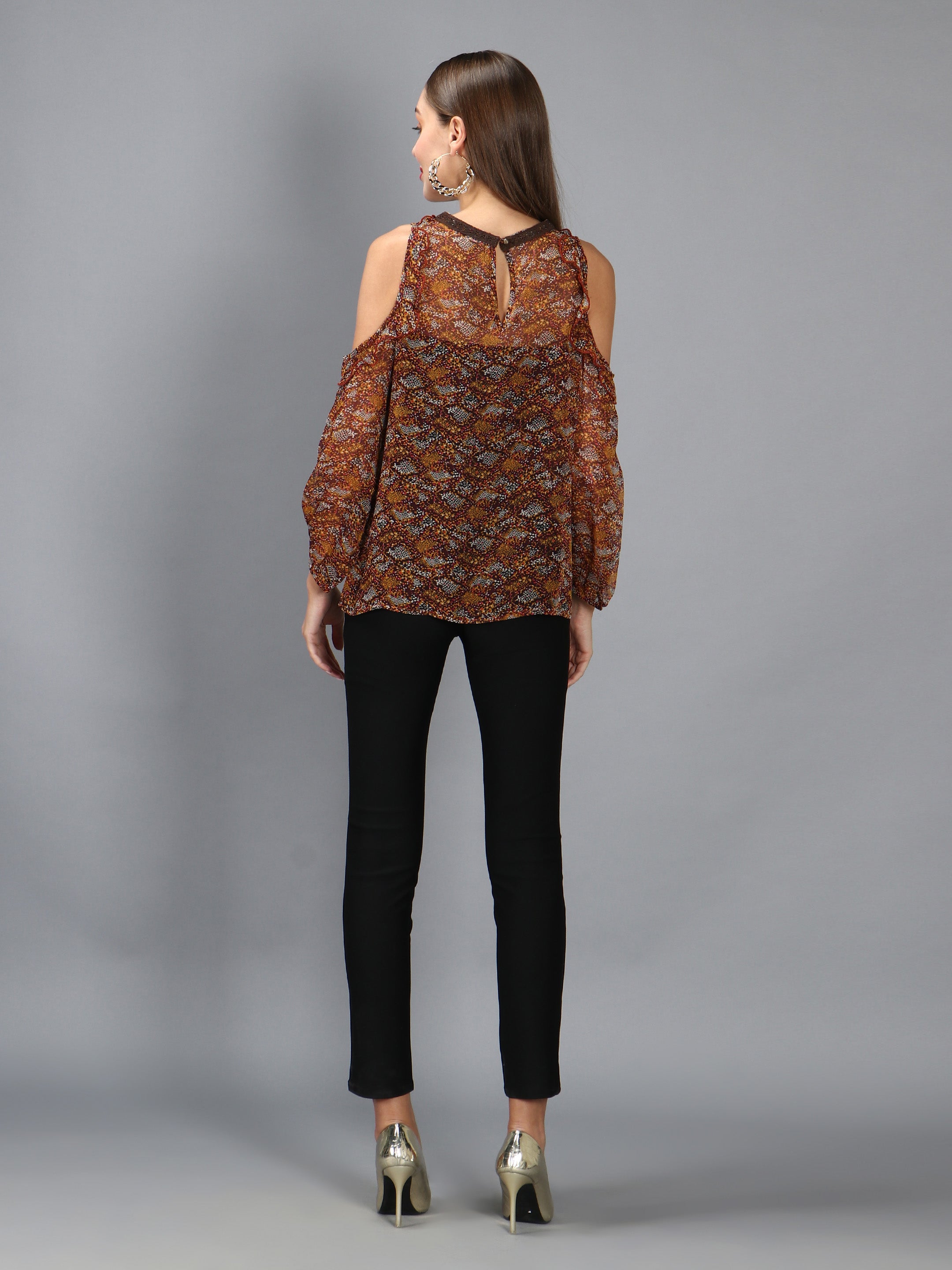 Brown Animal Print Cut Out Top