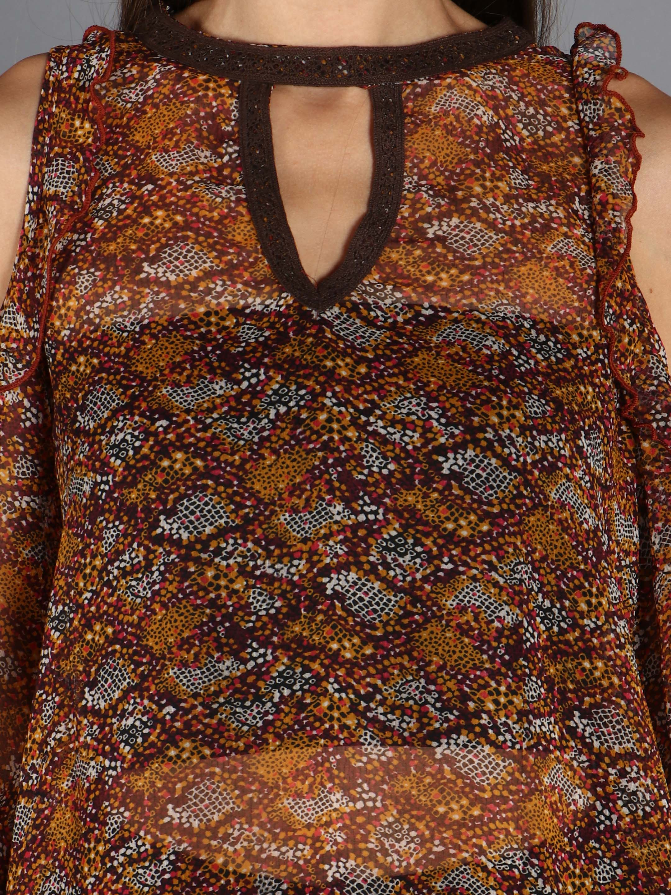 Brown Animal Print Cut Out Top